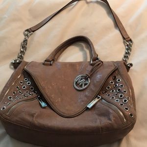 Michael Kors Taupe and Silver grommet  handbag